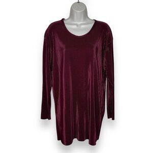 Vintage Maxima Burgundy Accordion Pleat Round Neck Long Sleeve Tunic Women Med